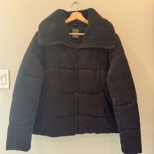 Corduroy and Faux Sherpa Puffer Coat - black, soft, teddy